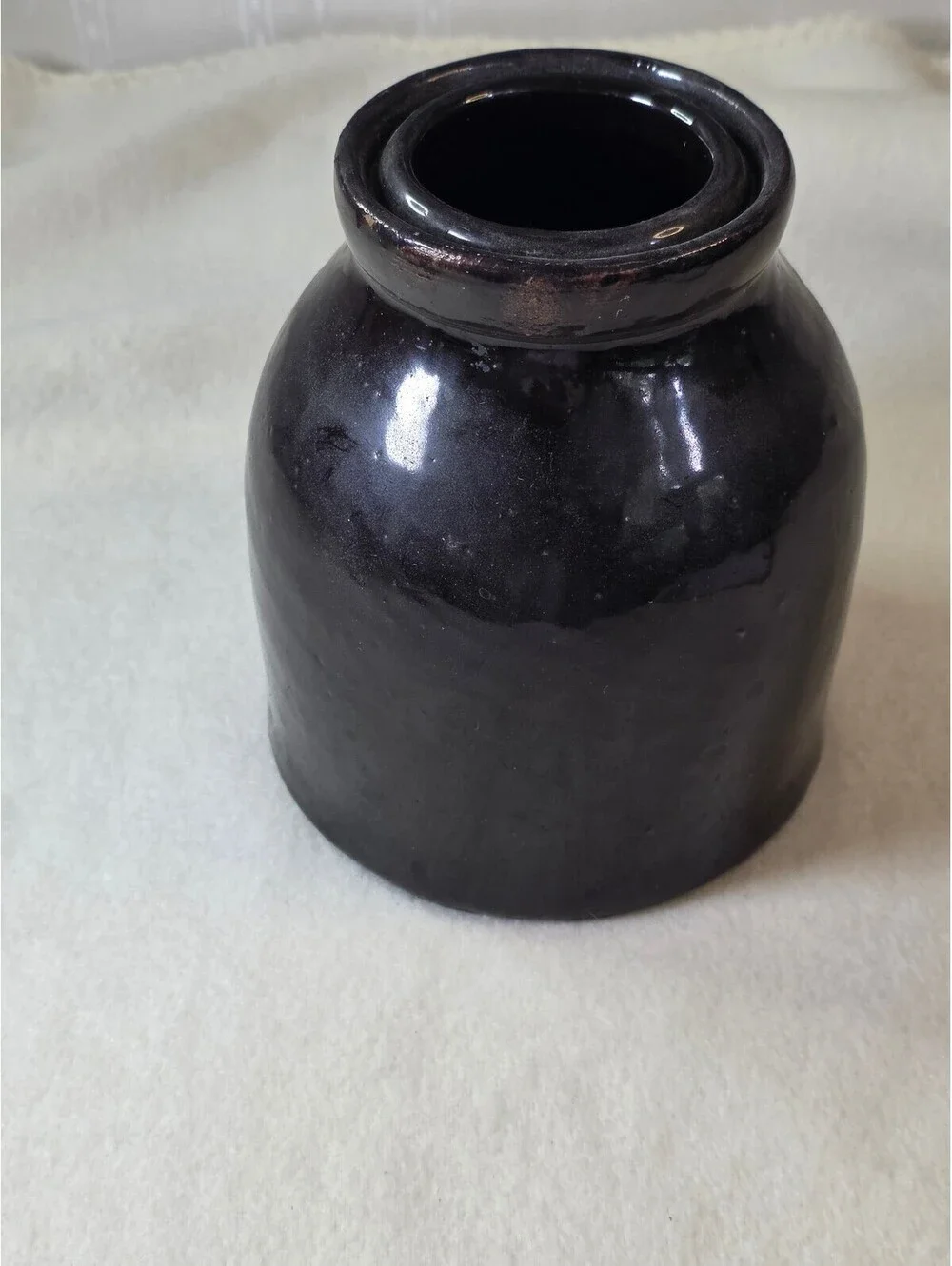 Dark Brown Black Glazed Ceramic Crock Vase Utensil Holder 6.2 Inch Unsigned